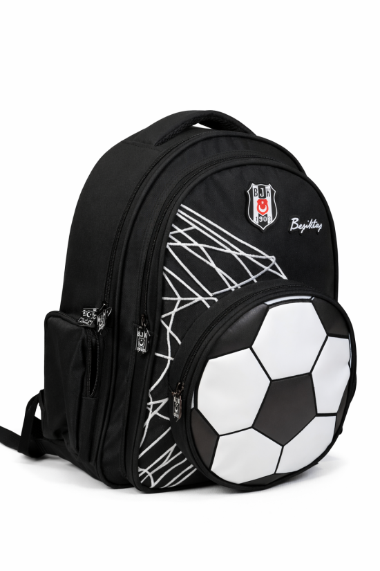 Beşiktaş Lisanslı 3D Futbol Topu Baskılı Okul Çantası - 2 Bölmeli Siyah Sırt Çantası
