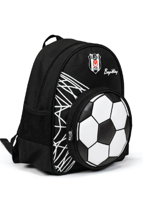 Beşiktaş Lisanslı 3D Futbol Topu Baskılı Anaokulu Çantası - 2 Bölmeli Küçük Boy Sırt Çantası