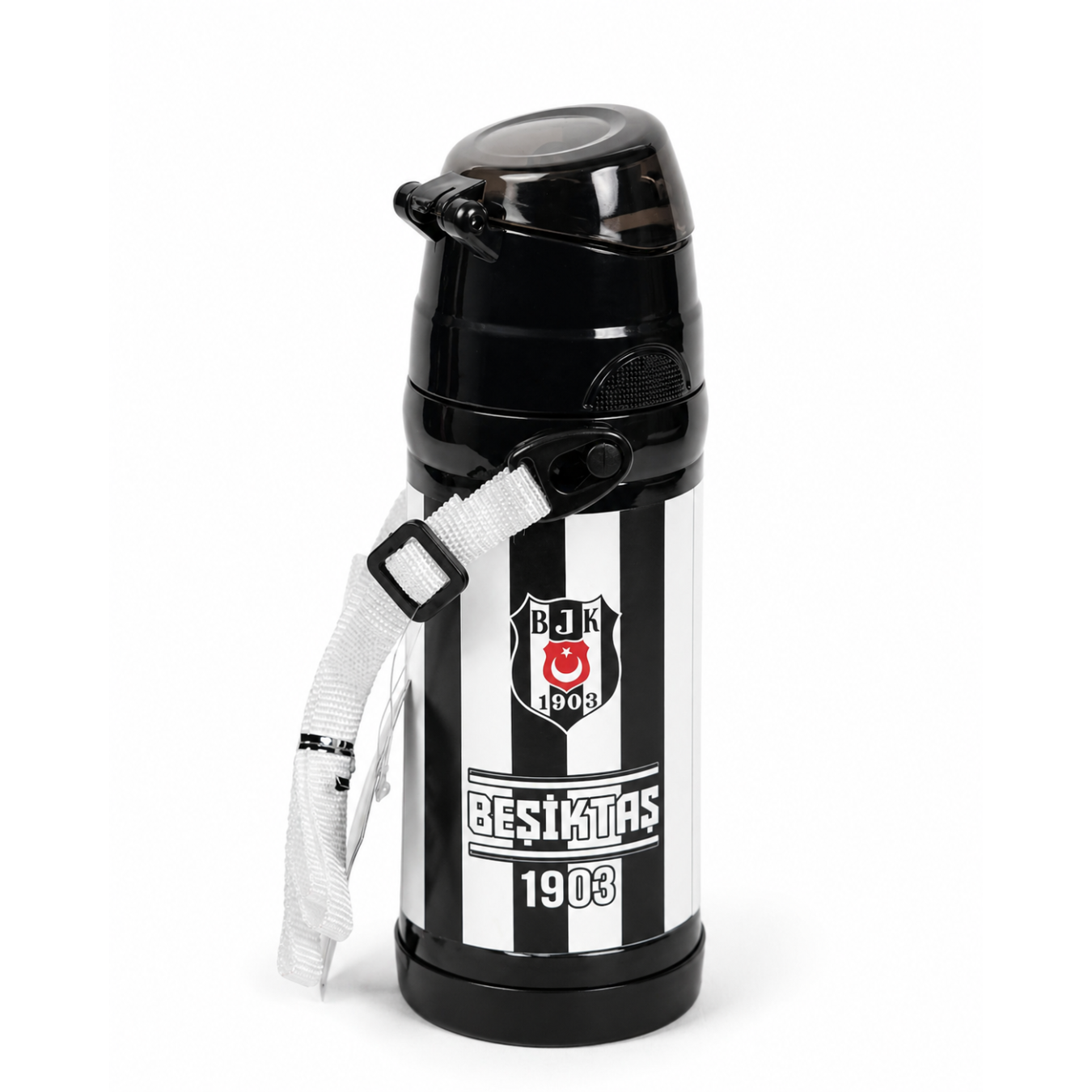 Beşiktaş Lisanslı Çubuklu Çelik Matara - Pipetli Kilitli Kapak Okul Suluğu 425 ml
