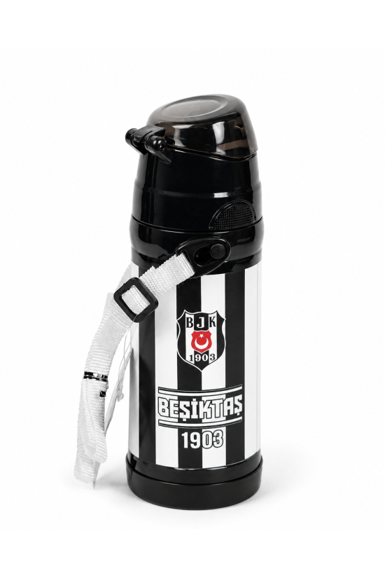 Beşiktaş Lisanslı Çubuklu Çelik Matara - Pipetli Kilitli Kapak Okul Suluğu 425 ml