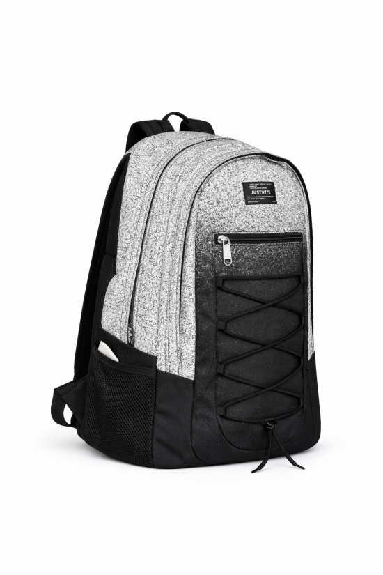 Hype Lisanslı 3 Bölmeli İpli Sırt Çantası - Siyah Beyaz Geçişli Laptop Bölmeli Su İtici Okul Çantası