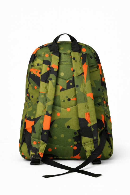 Hype Lisanslı 3 Bölmeli Sırt Çantası - Turuncu Yeşil Desenli Laptop Gözlü Su İtici Okul Çantası