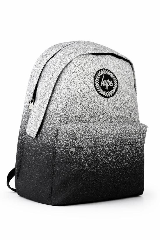 Hype Lisanslı 3 Bölmeli Sırt Çantası - Siyah Beyaz Geçişli Laptop Bölmeli Su İtici Okul Çantası