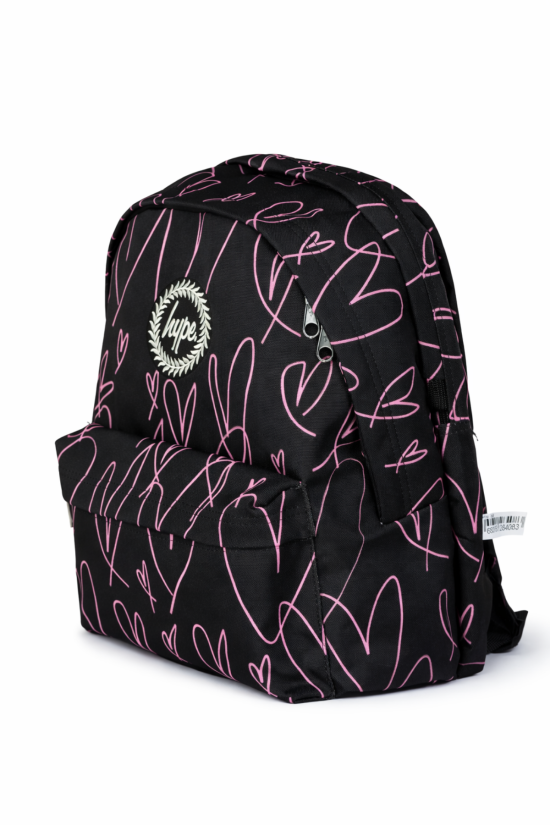 Hype Lisanslı 3 Bölmeli Sırt Çantası - Pembe Kalp Desenli Laptop Gözlü Su İtici Okul Çantası