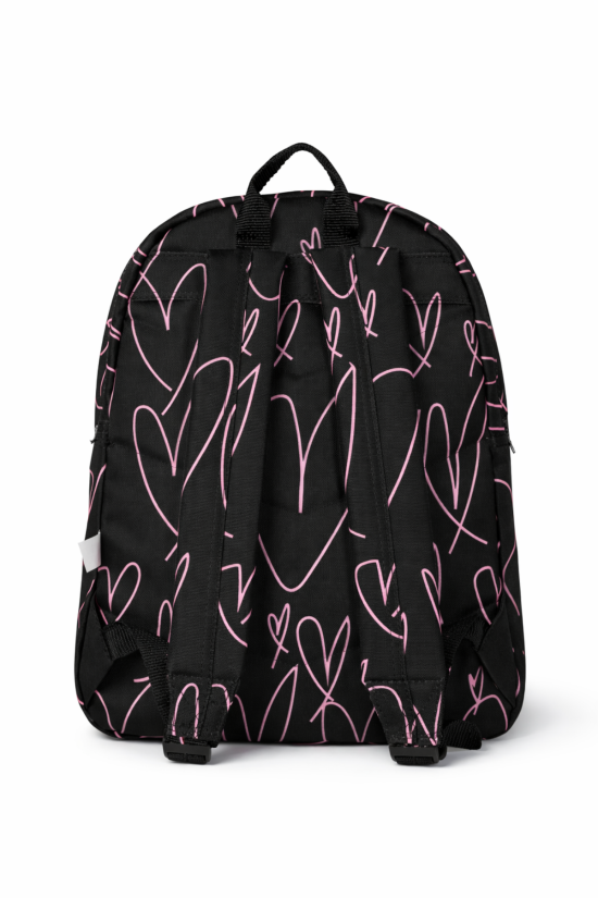 Hype Lisanslı 3 Bölmeli Sırt Çantası - Pembe Kalp Desenli Laptop Gözlü Su İtici Okul Çantası