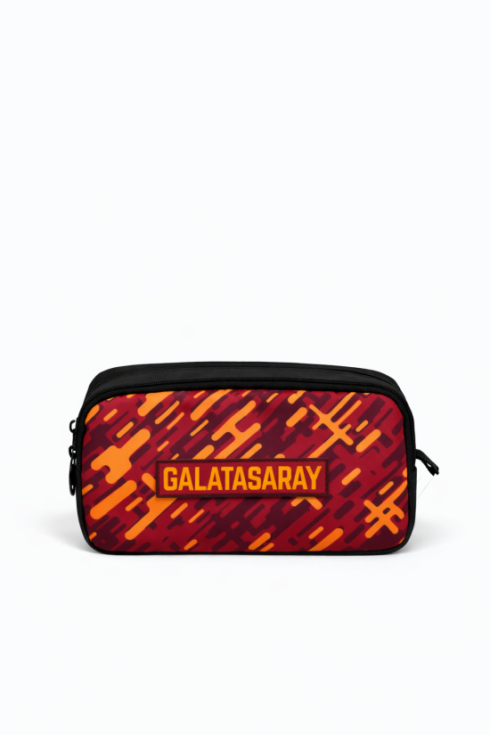 Galatasaray Lisanslı Garni Desenli Kalemlik - Sarı Kırmızı 2 Bölmeli Kalem Kutusu