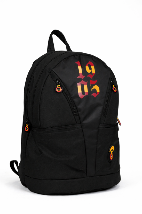 Galatasaray Lisanslı 1905 Baskılı Siyah Sırt Çantası - Laptop Bölmeli Okul ve Günlük Sırt Çantası