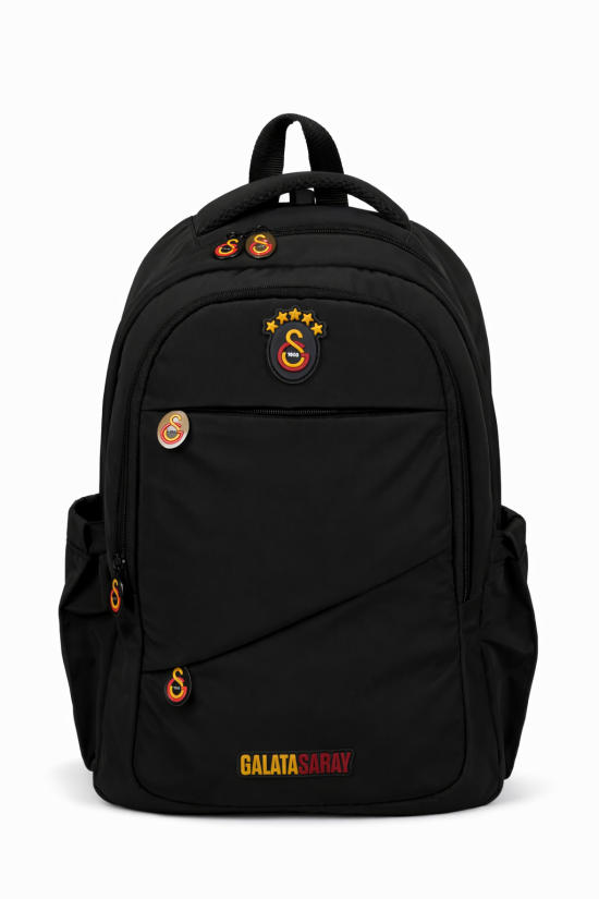Galatasaray Lisanslı Siyah Sırt Çantası - Çapraz Cep Detaylı Laptop Bölmeli Okul Çantası