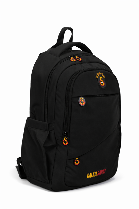 Galatasaray Lisanslı Siyah Sırt Çantası - Çapraz Cep Detaylı Laptop Bölmeli Okul Çantası