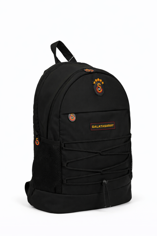 Galatasaray Lisanslı 3 Bölmeli Siyah İpli Sırt Çantası - Laptop Bölmeli Su İtici Kumaş