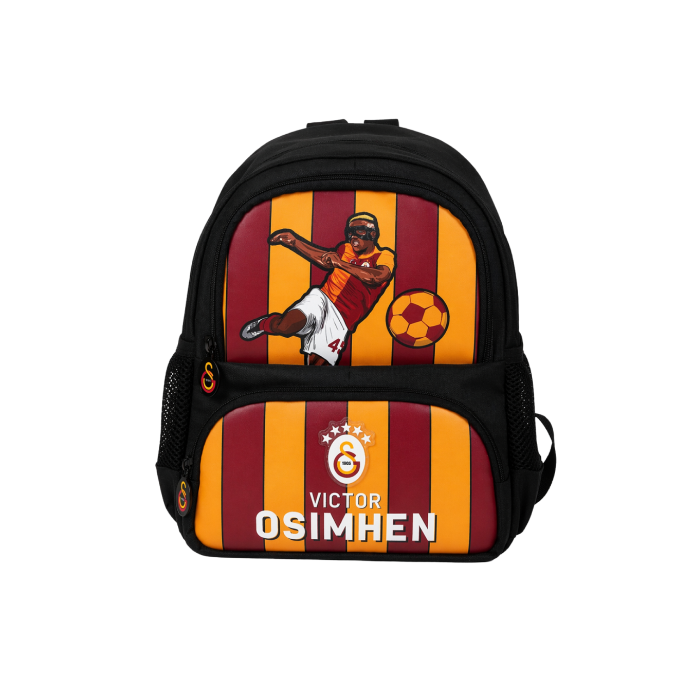 Galatasaray Lisanslı Victor Osimhen Okul Çantası - 3 Bölmeli Suni Deri Panelli İlkokul Sırt Çantası