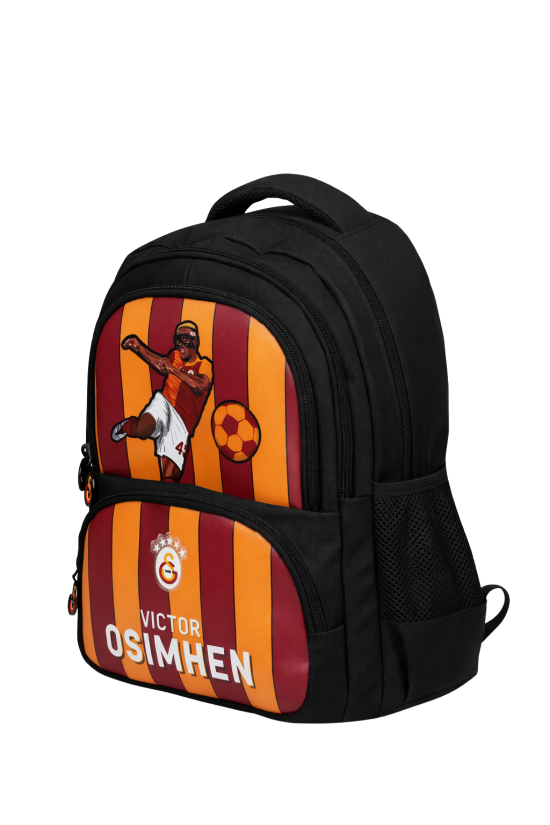 Galatasaray Lisanslı Victor Osimhen Okul Çantası - 3 Bölmeli Suni Deri Panelli İlkokul Sırt Çantası