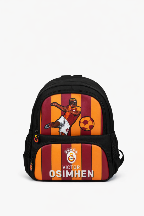 Galatasaray Lisanslı Victor Osimhen Baskılı Anaokulu Çantası - Sarı Kırmızı 2 Bölmeli Sırt Çantası