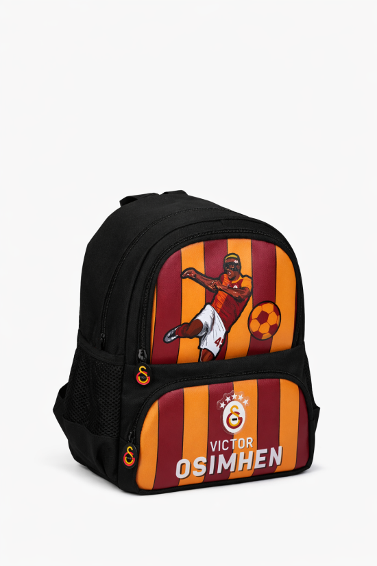 Galatasaray Lisanslı Victor Osimhen Baskılı Anaokulu Çantası - Sarı Kırmızı 2 Bölmeli Sırt Çantası