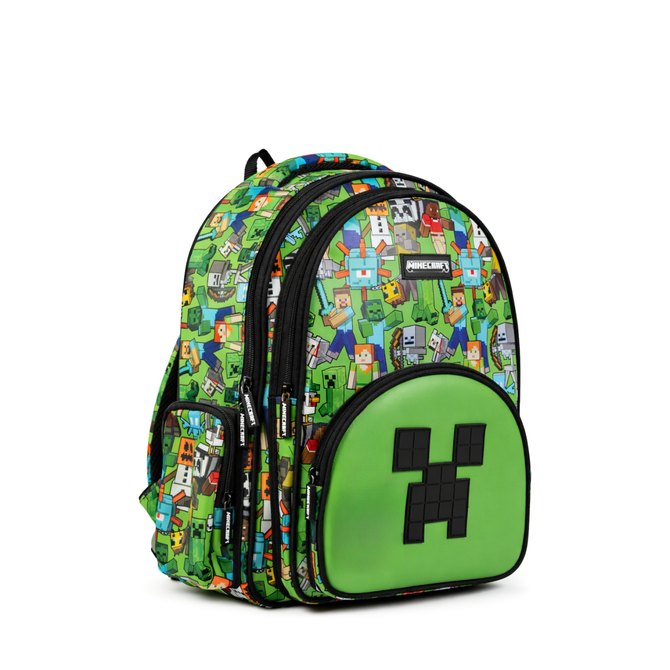 Minecraft Lisanslı Creeper Desenli 3 Bölmeli Okul Çantası - Yeşil Sırt Çantası 26600