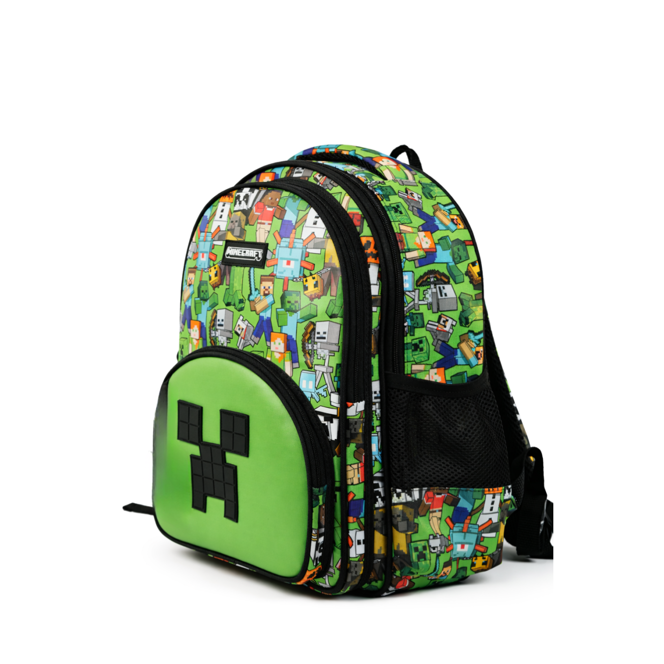 Minecraft Lisanslı Creeper Desenli 3 Bölmeli Okul Çantası - Yeşil Sırt Çantası 26600