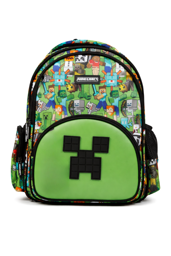 Minecraft Lisanslı Creeper Desenli 3 Bölmeli Okul Çantası - Yeşil Sırt Çantası 26600