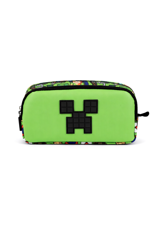 Minecraft Lisanslı Creeper Desenli Çift Bölmeli Kalemlik - Yeşil Kalem Kutusu 26603