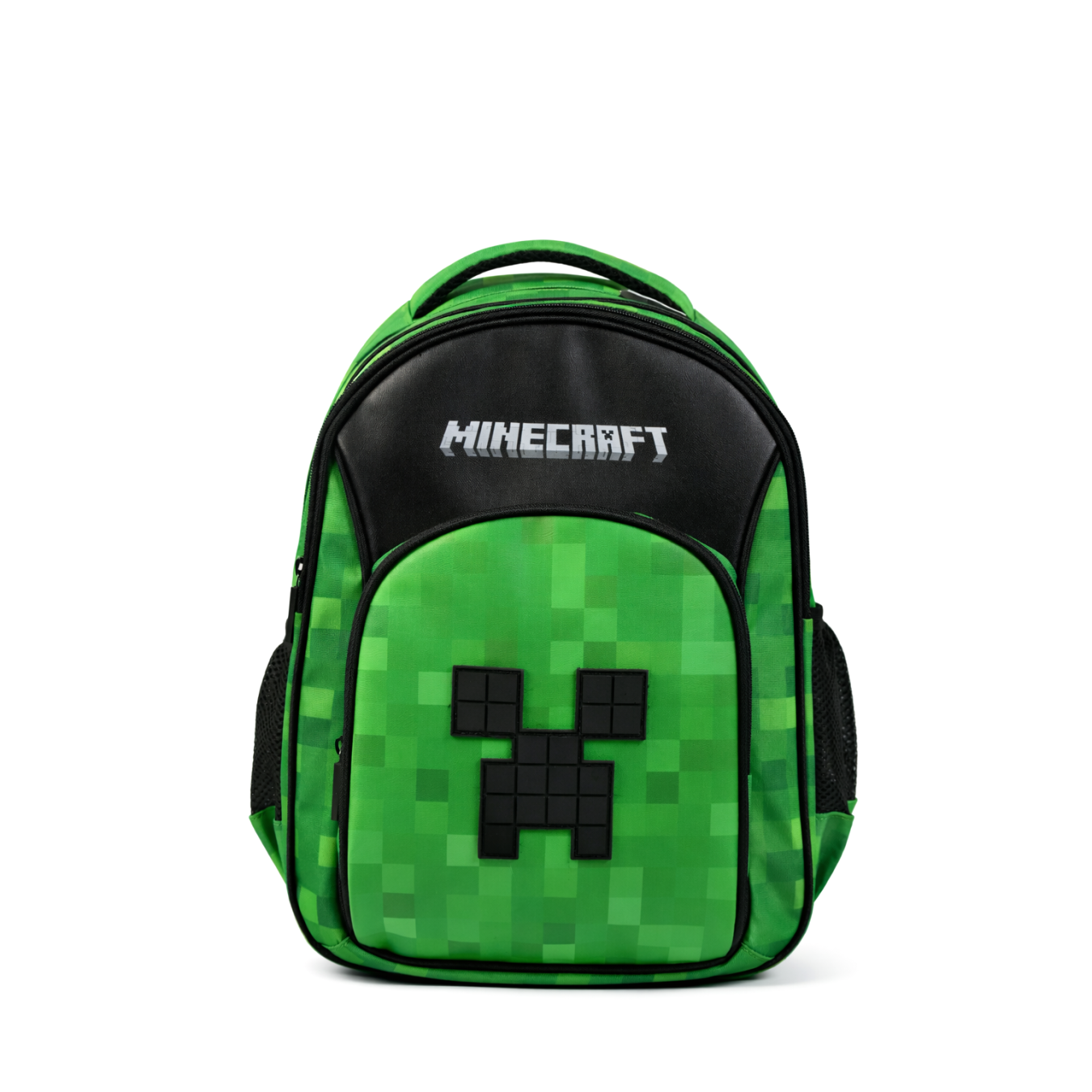 Minecraft Lisanslı Creeper Logolu 3 Bölmeli Okul Çantası - Yeşil Piksel Sırt Çantası 26609