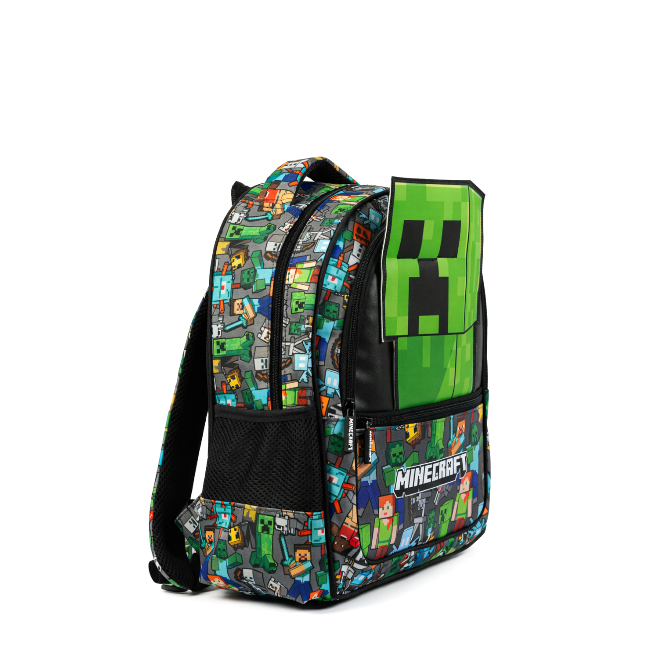 Minecraft Lisanslı Creeper Özel Kesim Panelli 3 Bölmeli Okul Çantası - Yeşil Sırt Çantası