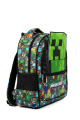 Minecraft Lisanslı Creeper Özel Kesim Panelli 3 Bölmeli Okul Çantası - Yeşil Sırt Çantası