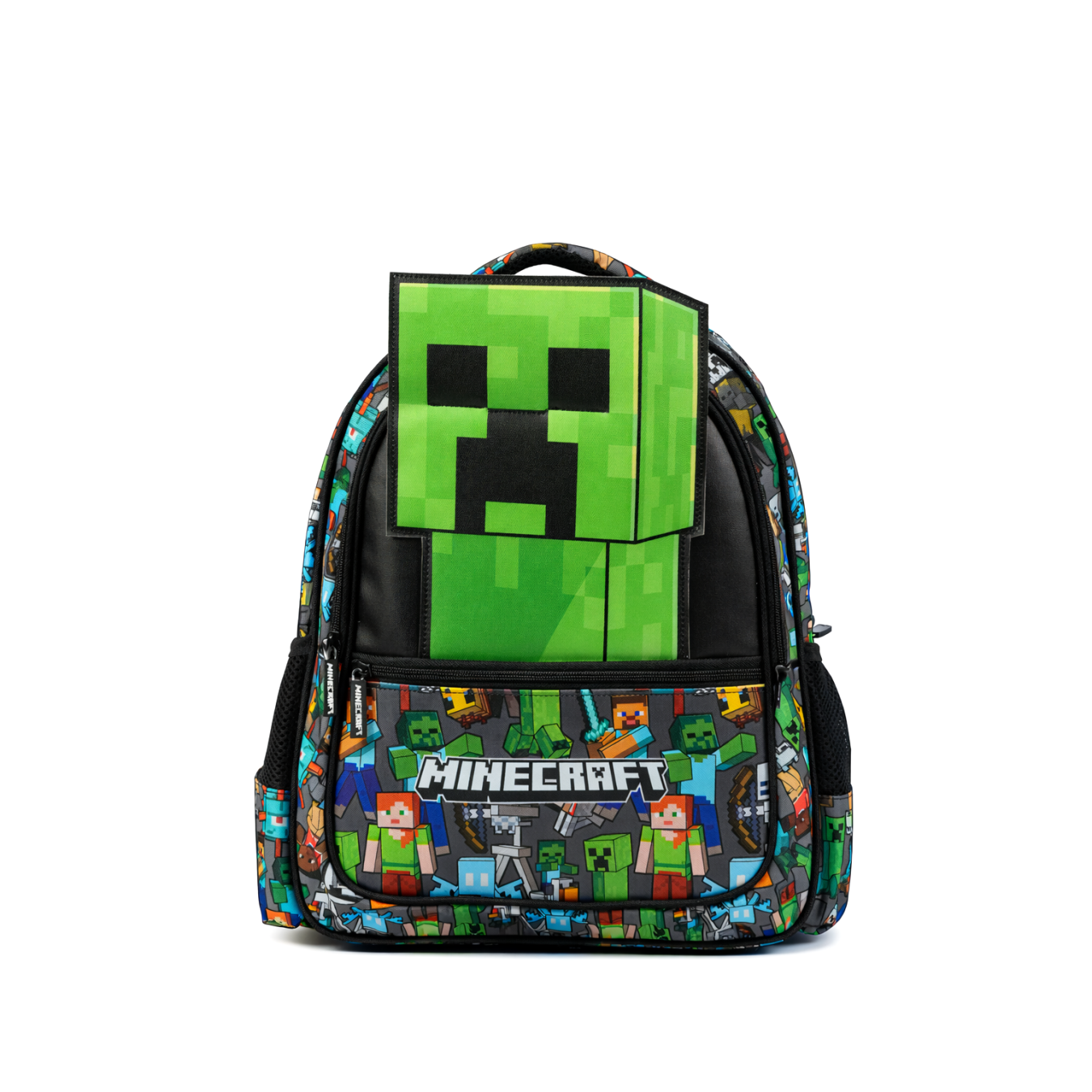 Minecraft Lisanslı Creeper Özel Kesim Panelli 3 Bölmeli Okul Çantası - Yeşil Sırt Çantası