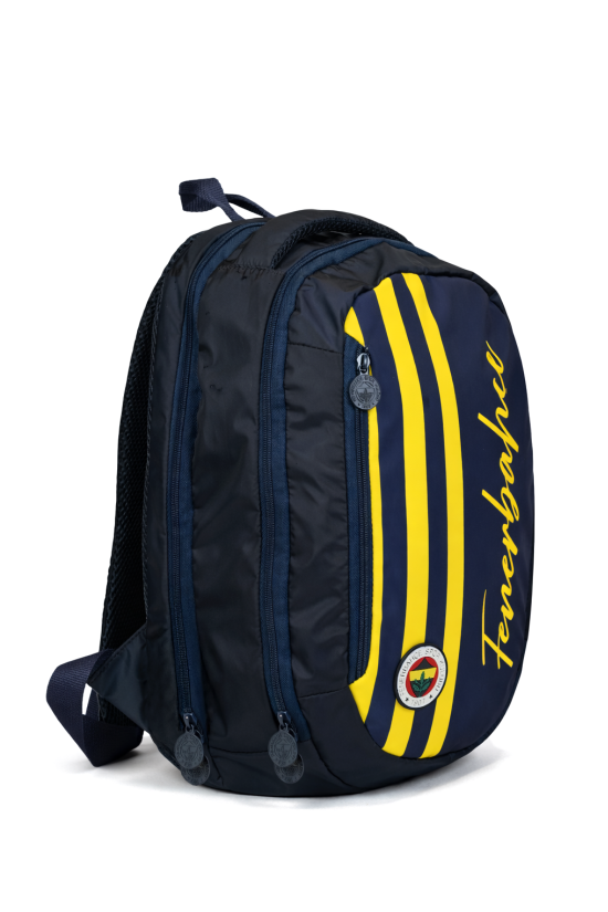 Fenerbahçe Lisanslı Sarı Lacivert Çubuklu Sırt Çantası - 3 Bölmeli Laptop Gözlü Okul Çantası