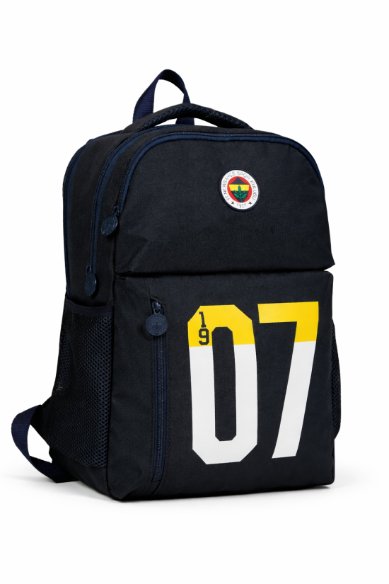 Fenerbahçe Lisanslı 1907 Baskı Detaylı Lacivert Sırt Çantası - Laptop Bölmeli Su İtici Kumaşlı Okul Çantası