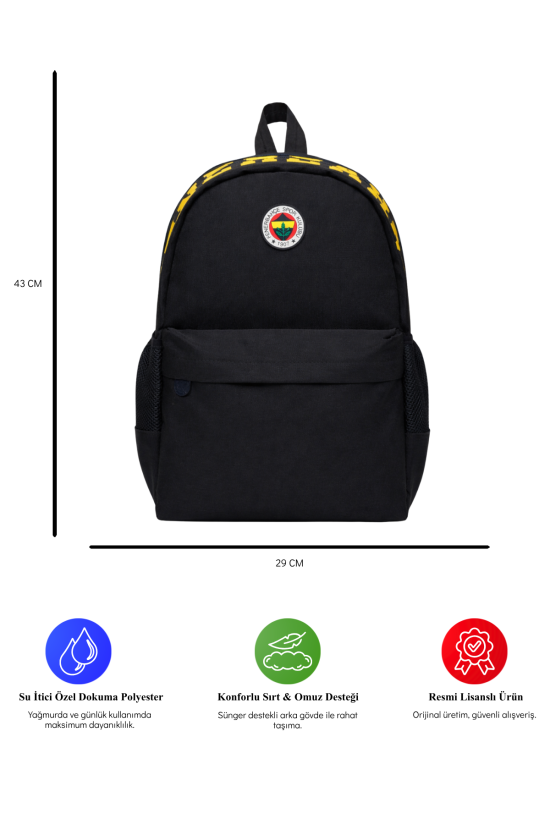 Fenerbahçe Lisanslı Su İtici Kumaşlı Sırt Çantası - Laptop Bölmeli & Kabartma Logolu Okul Çantası