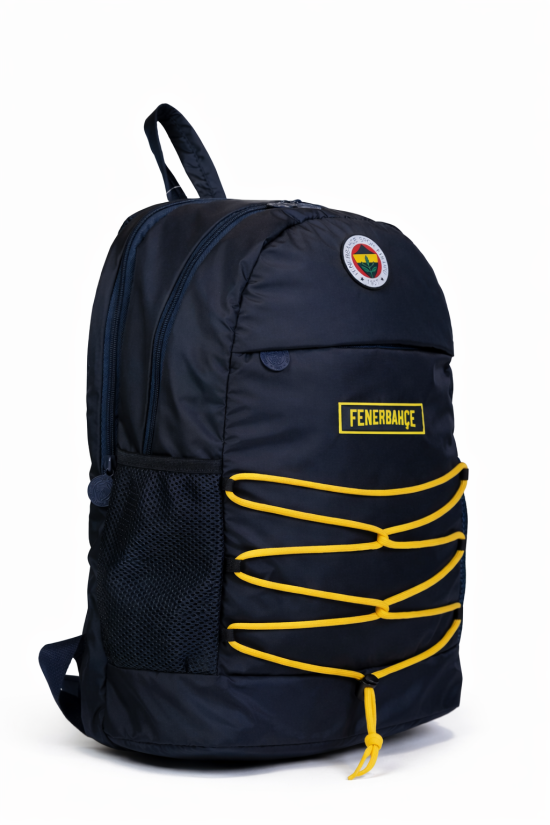 Fenerbahçe Lisanslı İpli Sırt Çantası - 3 Bölmeli Laptop Gözlü Sarı Lacivert Okul Çantası