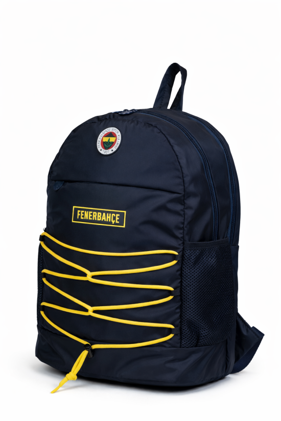 Fenerbahçe Lisanslı İpli Sırt Çantası - 3 Bölmeli Laptop Gözlü Sarı Lacivert Okul Çantası