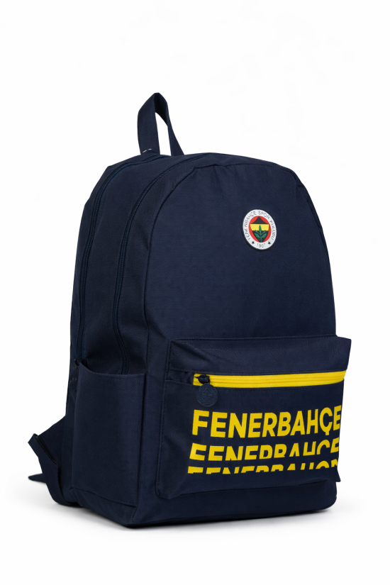 Fenerbahçe Lisanslı Lacivert Üç Bölmeli Sırt Çantası - Serigraf Baskılı Su İtici Kumaşlı Laptop Bölmeli Okul Çantası