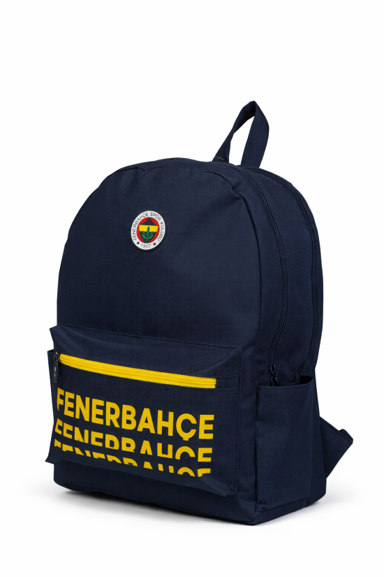 Fenerbahçe Lisanslı Lacivert Üç Bölmeli Sırt Çantası - Serigraf Baskılı Su İtici Kumaşlı Laptop Bölmeli Okul Çantası