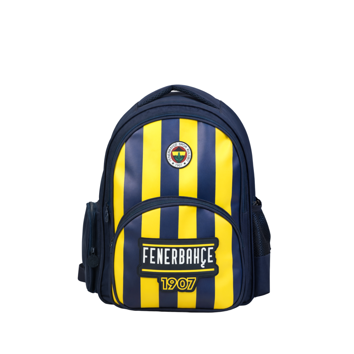 Fenerbahçe Lisanslı Çubuklu Okul Çantası - 3 Bölmeli Suni Deri Panelli Konforlu Sırt Çantası