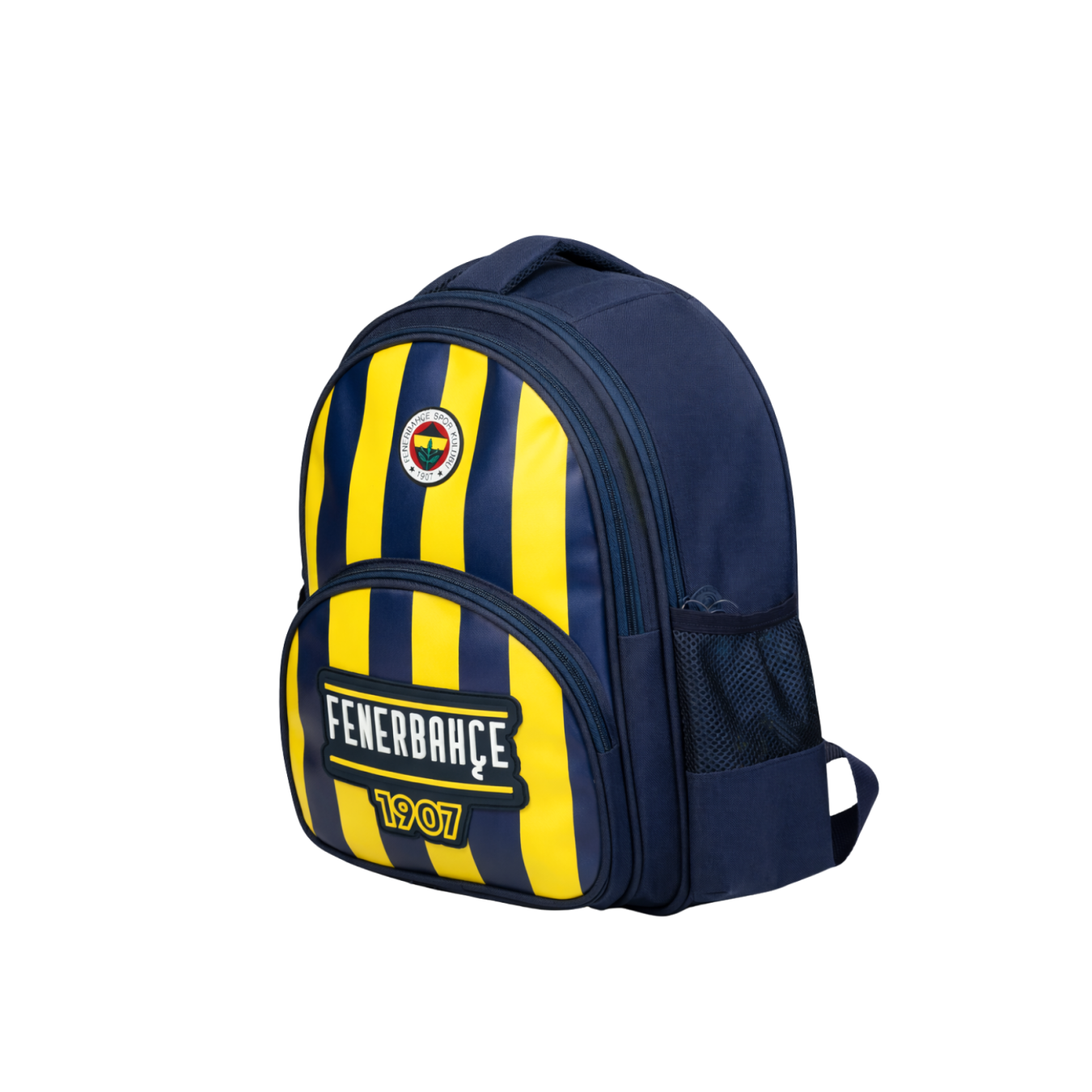 Fenerbahçe Lisanslı Çubuklu Okul Çantası - 3 Bölmeli Suni Deri Panelli Konforlu Sırt Çantası