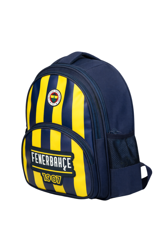 Fenerbahçe Lisanslı Çubuklu Okul Çantası - 3 Bölmeli Suni Deri Panelli Konforlu Sırt Çantası