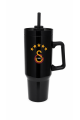 Galatasaray Lisanslı Pipetli Kulplu Termos Mug - Siyah Paslanmaz Çelik Matara 1,20 Litre