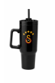 Galatasaray Lisanslı Pipetli Kulplu Termos Mug - Siyah Paslanmaz Çelik Matara 1,20 Litre