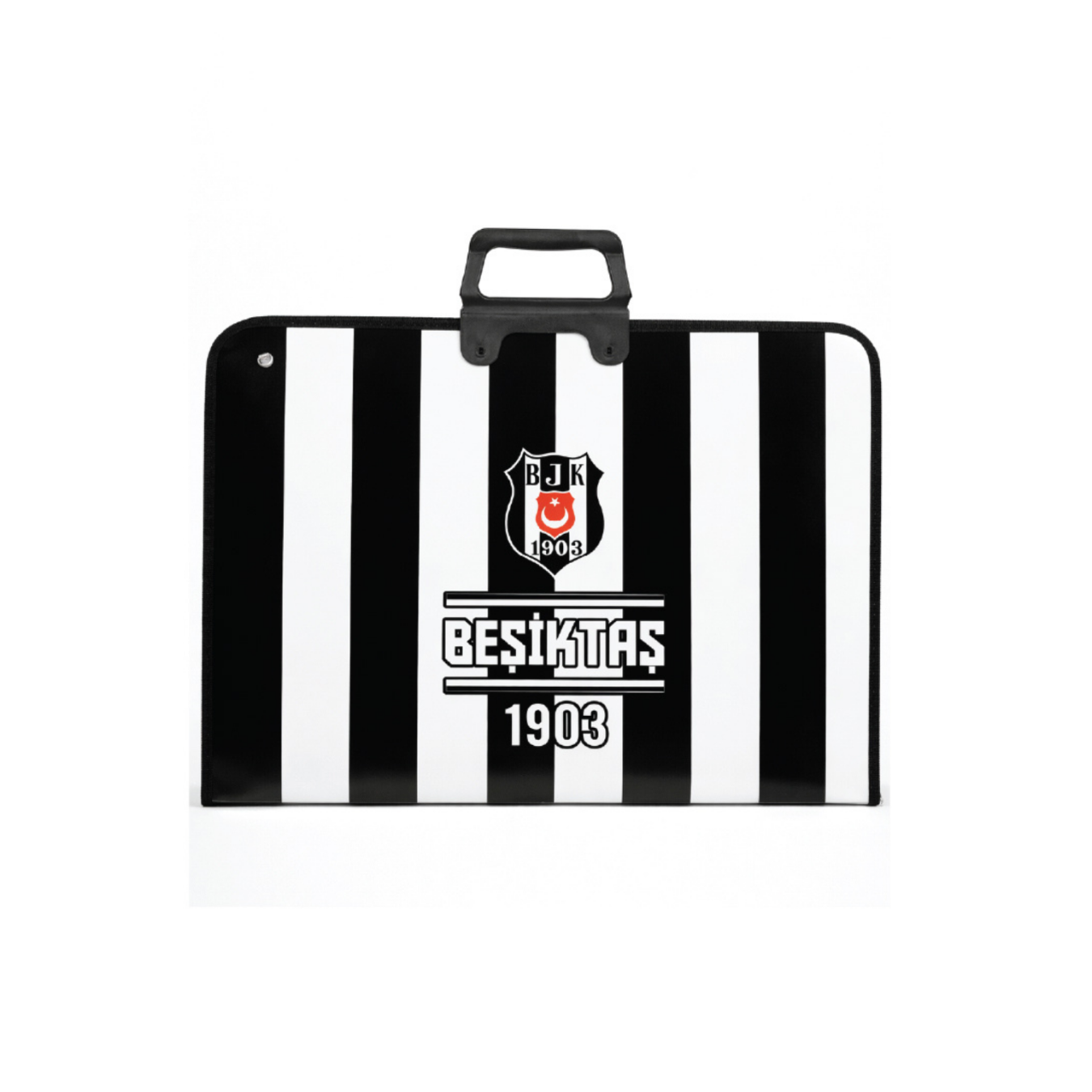 Beşiktaş Lisanslı Çubuklu Amblem Baskılı Proje Çantası - Askılı Fermuarlı Resim Çantası 35x50 cm
