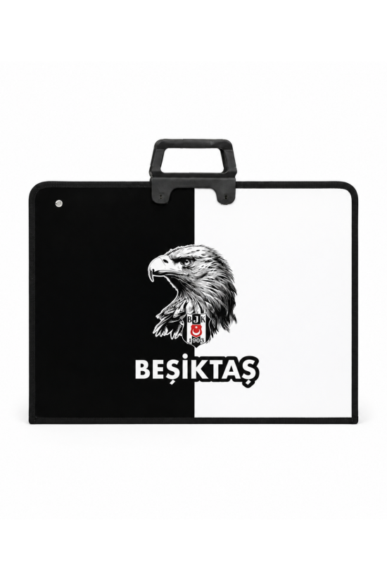 Beşiktaş Lisanslı Parçalı Kartal Baskılı Proje Çantası - Askılı Fermuarlı Resim Çantası 35x50 cm