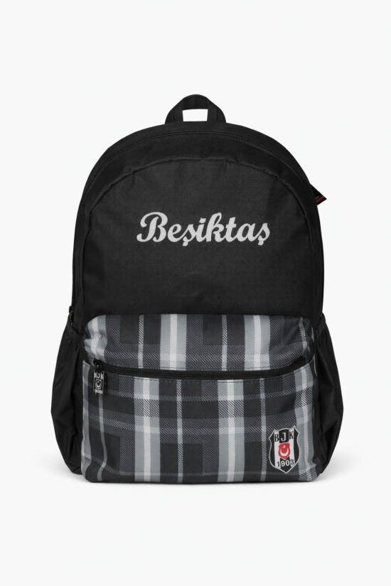 Beşiktaş Lisanslı Ekose Desenli Okul Çantası ve Kalemlik Seti