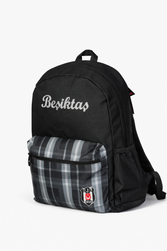 Beşiktaş Lisanslı Ekose Desenli Okul Çantası ve Kalemlik Seti