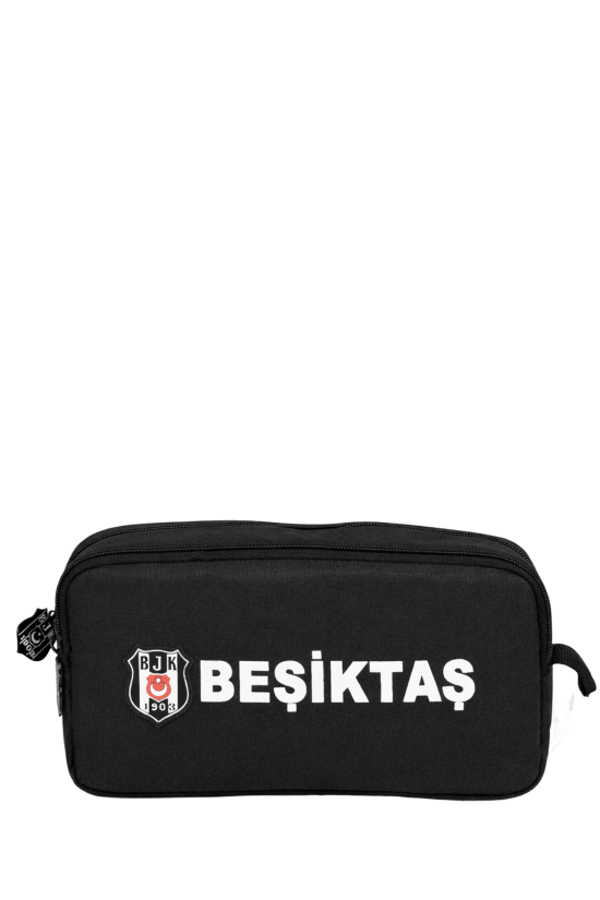Beşiktaş Lisanslı Siyah Arma ve Yazı Detaylı Kalemlik - Çift Bölmeli Spor Kalem Çantası