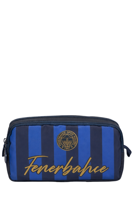 Fenerbahçe Lisanslı Lacivert Çubuklu Kalemlik - Çift Bölmeli Sarı Lacivert Okul Kalem Çantası