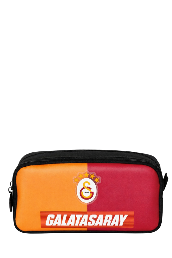 Galatasaray Lisanslı Çift Bölmeli Parçalı Desen Kalemlik - Rubber Logolu Su İtici Kumaşlı Kalem Kutusu