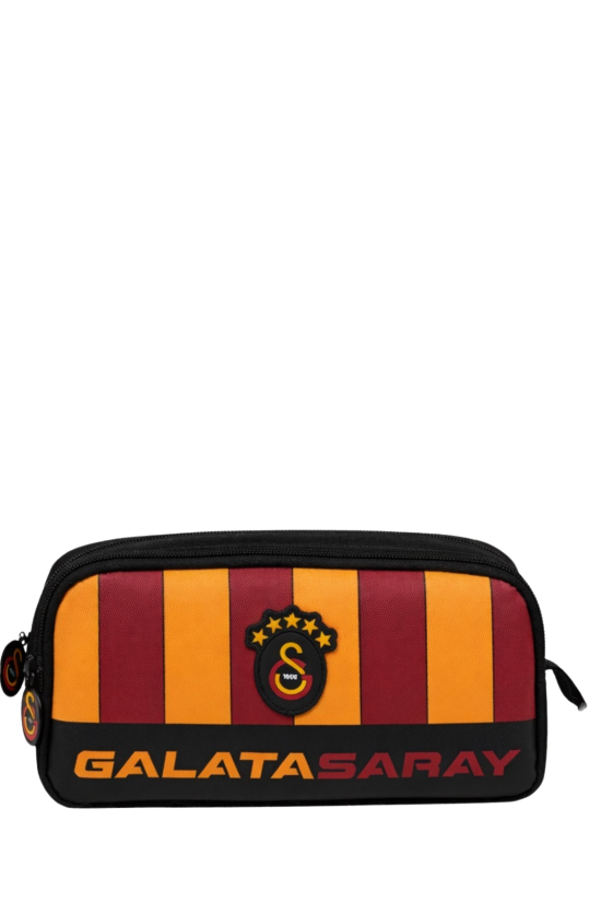 Galatasaray Lisanslı Parçalı Desenli Çift Bölmeli Kalemlik - Rubber Logolu Su İtici Kumaşlı Kalem Kutusu