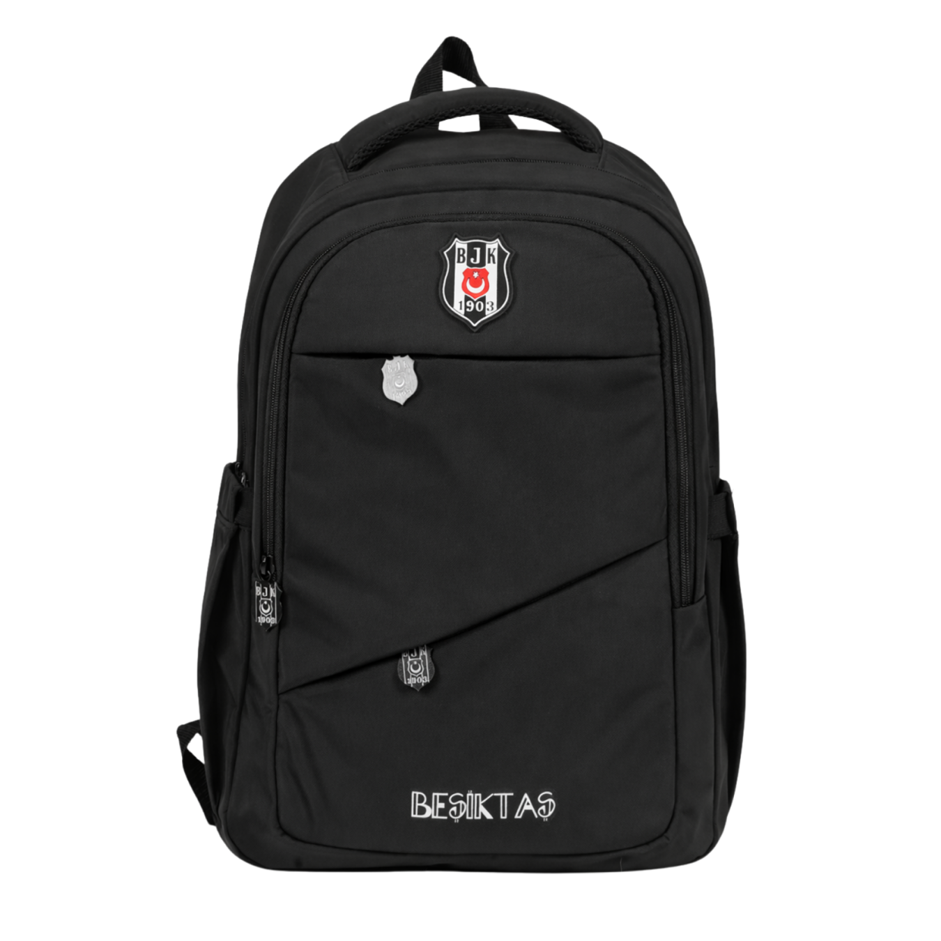 Beşiktaş Lisanslı Çapraz Cep Detaylı Siyah Sırt Çantası - Laptop Bölmeli Okul Çantası