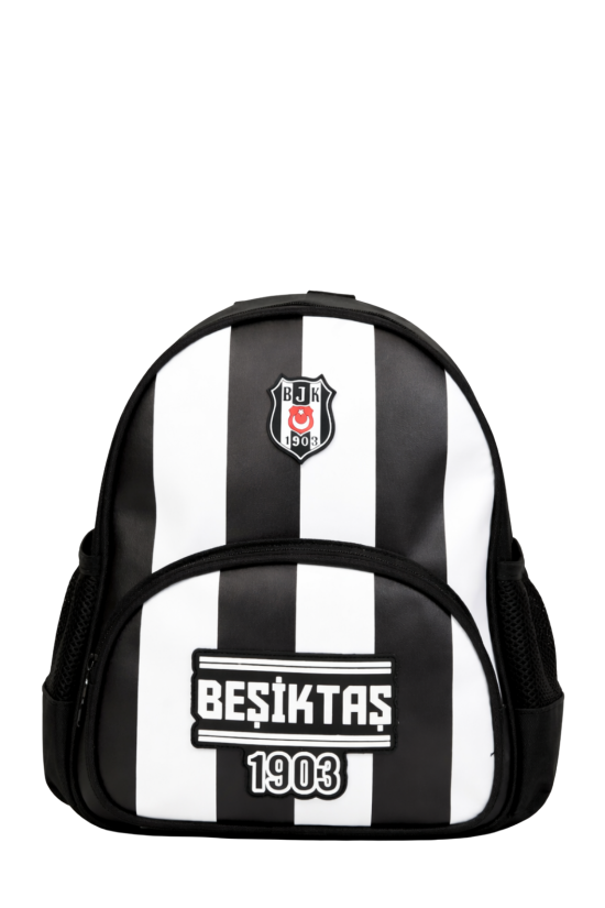 Beşiktaş Lisanslı Çubuk Desenli Rubber Logolu Su İtici Kumaşlı Anaokulu Sırt Çantası