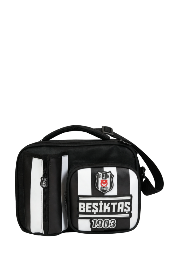 Beşiktaş Lisanslı Çubuklu Desen Rubber Logolu Su İtici Kumaşlı Beslenme Çantası