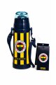Fenerbahçe Lisanslı Silikon Pipetli Çelik Matara - Çubuklu Desenli Paslanmaz Su Matarası 425 ml